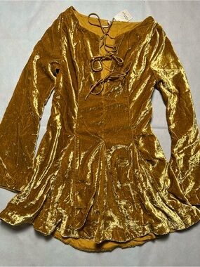 Free people gold crushed velvet mini dress long sleeve NWT size 0